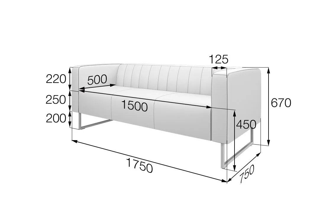 Диван 3 местный 50 Кейс, Case 1750х750х670_КС3-50