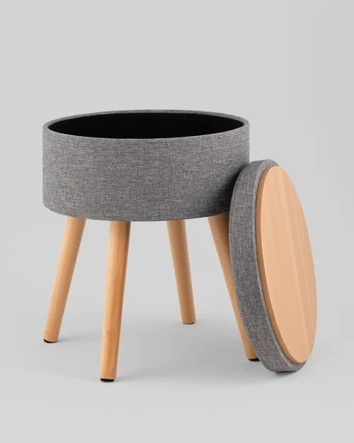 Пуф с ящиком Store Woody рогожка серая.