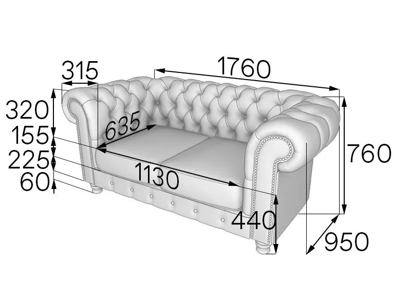 Диван 2-местный Честер-Люкс, Chester-Lux 1760х950х760_ChL2