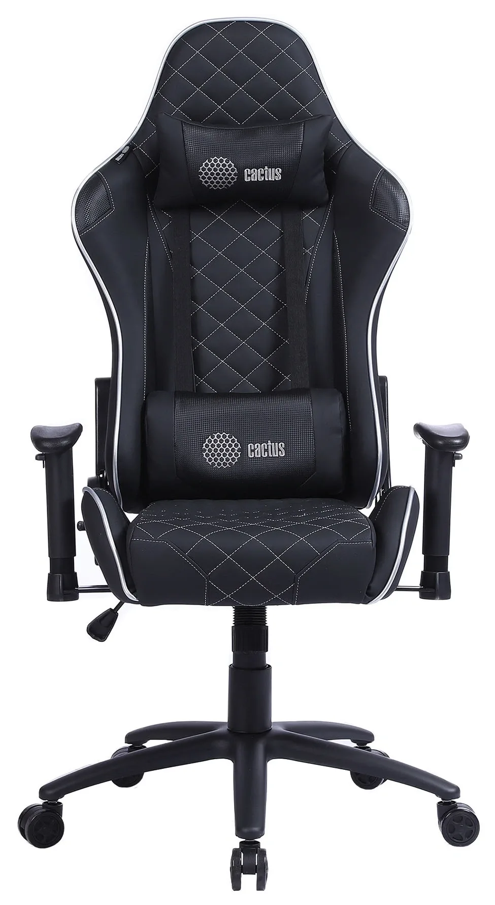 Кресло игровое Cactus CS-CHR-030BLS черный/серебристый экокожа с подголов. крестов. сталь