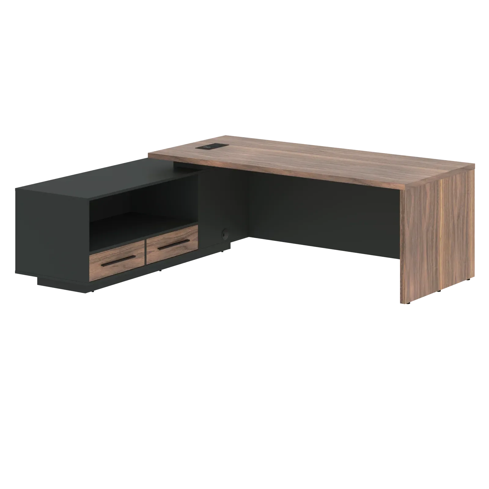 Стол руководителя с тумбой VRCT 2319(L) Американский орех/Черный матовый/Яшма черный 2300х1900х750 V