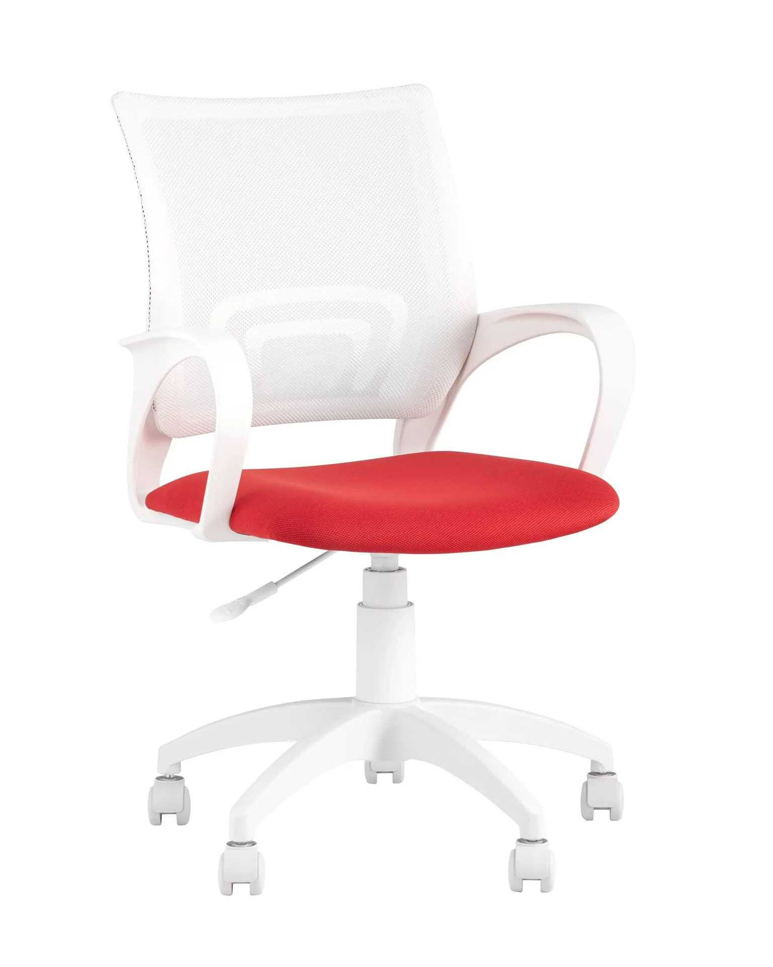 Кресло офисное Topchairs ST-BASIC-W спинка белая сетка сиденье красная ткань крестовина белый пластик.