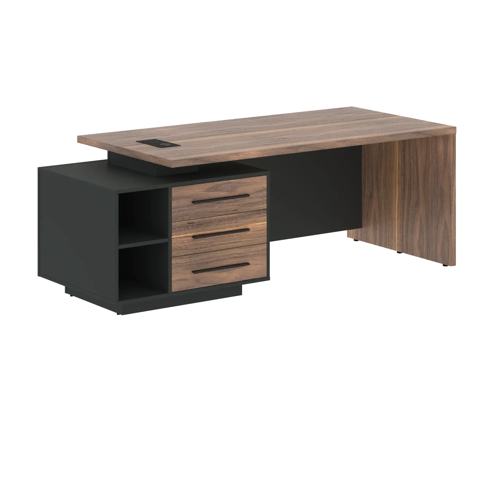 Стол руководителя с тумбой VRCT 2190(L) Американский орех/Черный матовый/Яшма черный 2100х900х750 VE