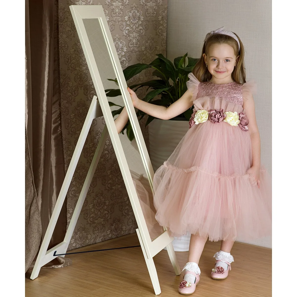 Зеркало напольное BeautyStyle 1 слоновая кость 130 см х 35 см 350х450х1300